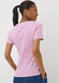 T-Shirts>Papaya Pink Stripe Fitted T-Shirt