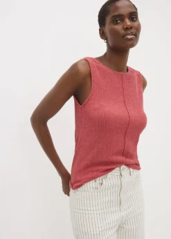Tops>Papaya Pink Textured Seam Vest Top