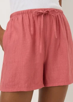 Shorts>Papaya Pink Textured Shorts