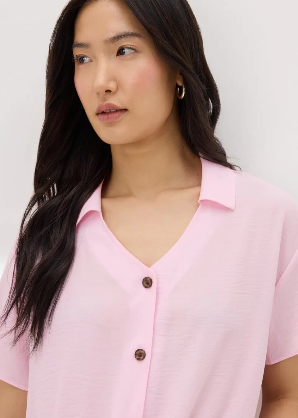 Tops>Papaya Pink Tie Front Shirt