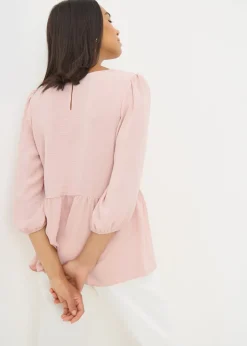 Tops>Papaya Pink Tie Neck Peplum Blouse