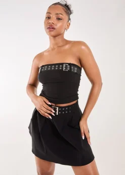 Tops>Pink Vanilla Black Belted Bandeau Top