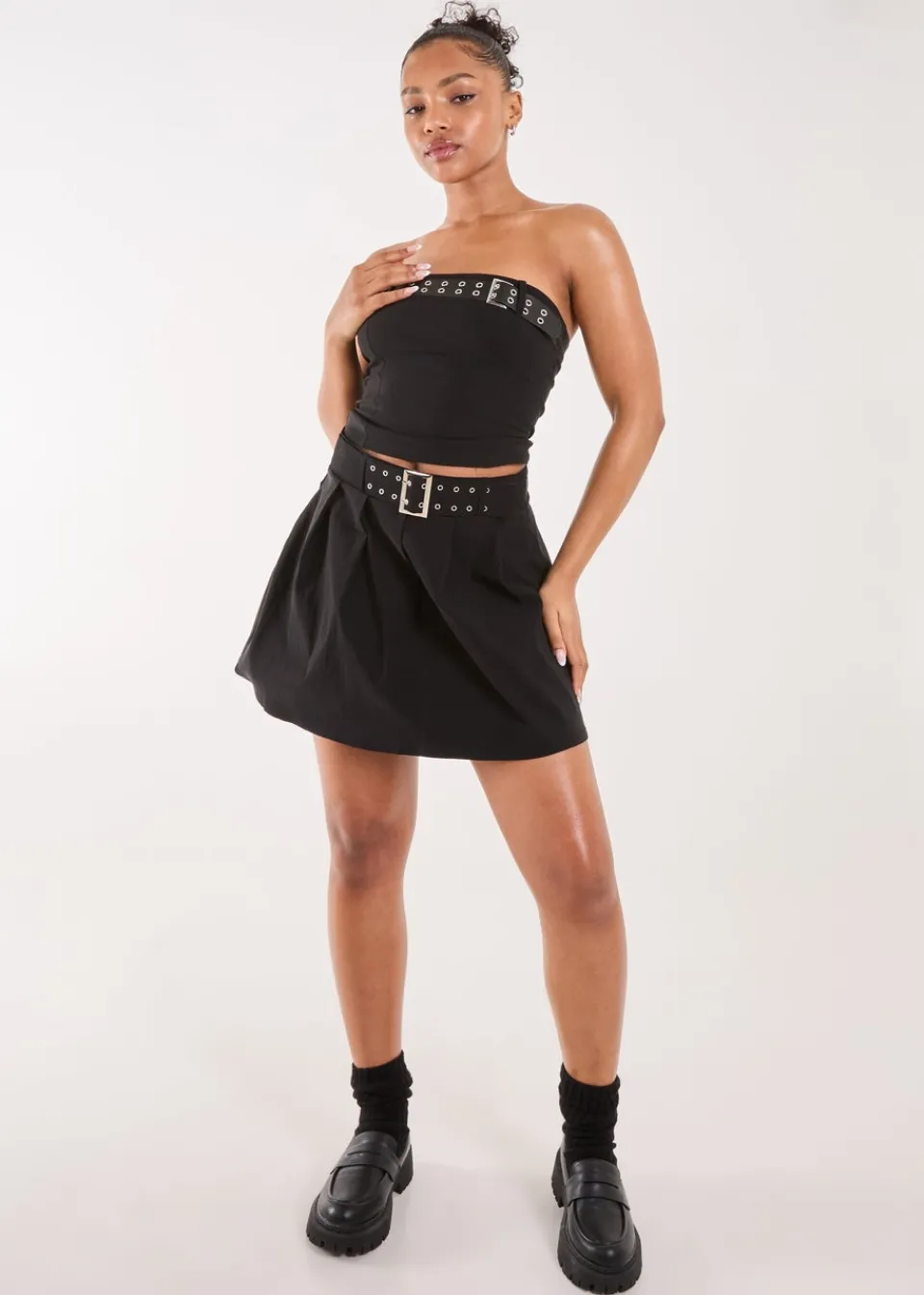 Tops>Pink Vanilla Black Belted Bandeau Top