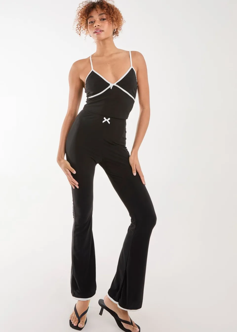 Tops>Pink Vanilla Black Bow Detail Piping Strappy Vest