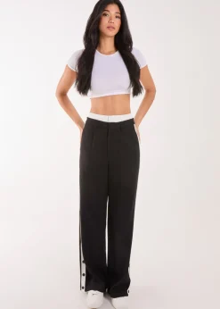 Trousers>Pink Vanilla Black Boxer Style Popper Trousers