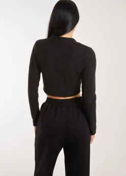 Tops>Pink Vanilla Brushed Long Sleeve Cardigan Black