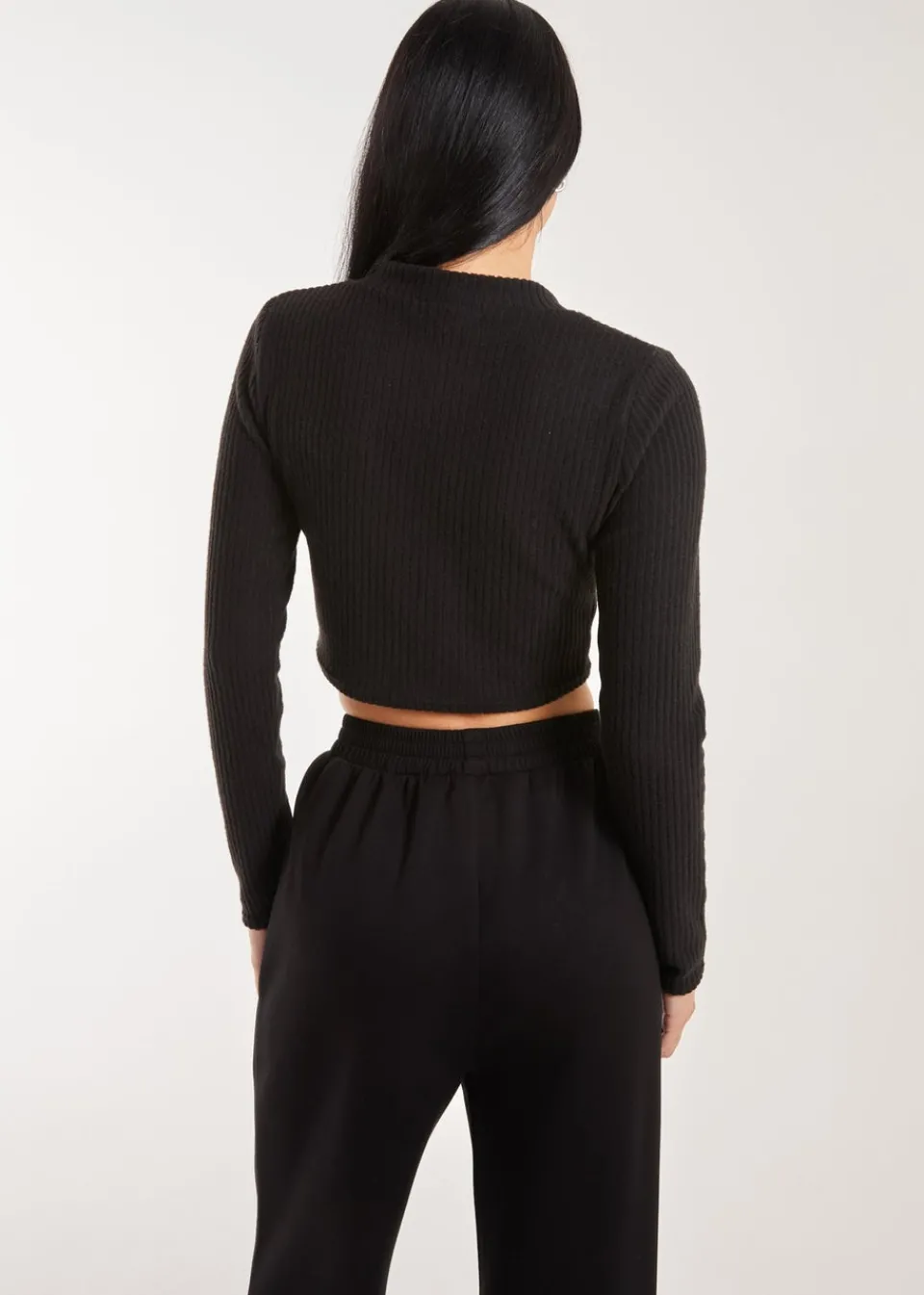Tops>Pink Vanilla Brushed Long Sleeve Cardigan Black