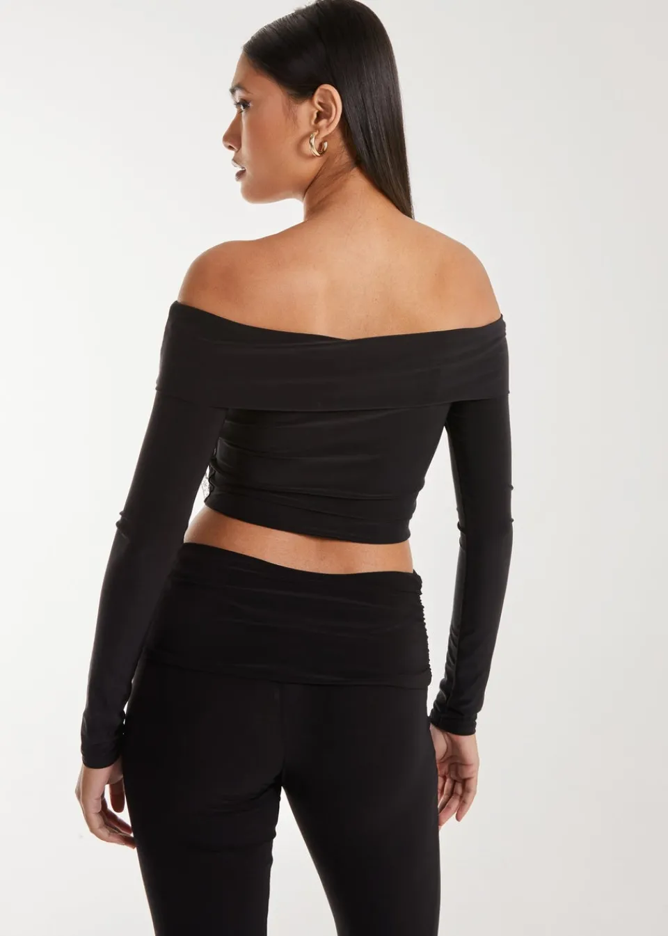 Tops>Pink Vanilla Black Corsage Detail Bardot Long Sleeve Top