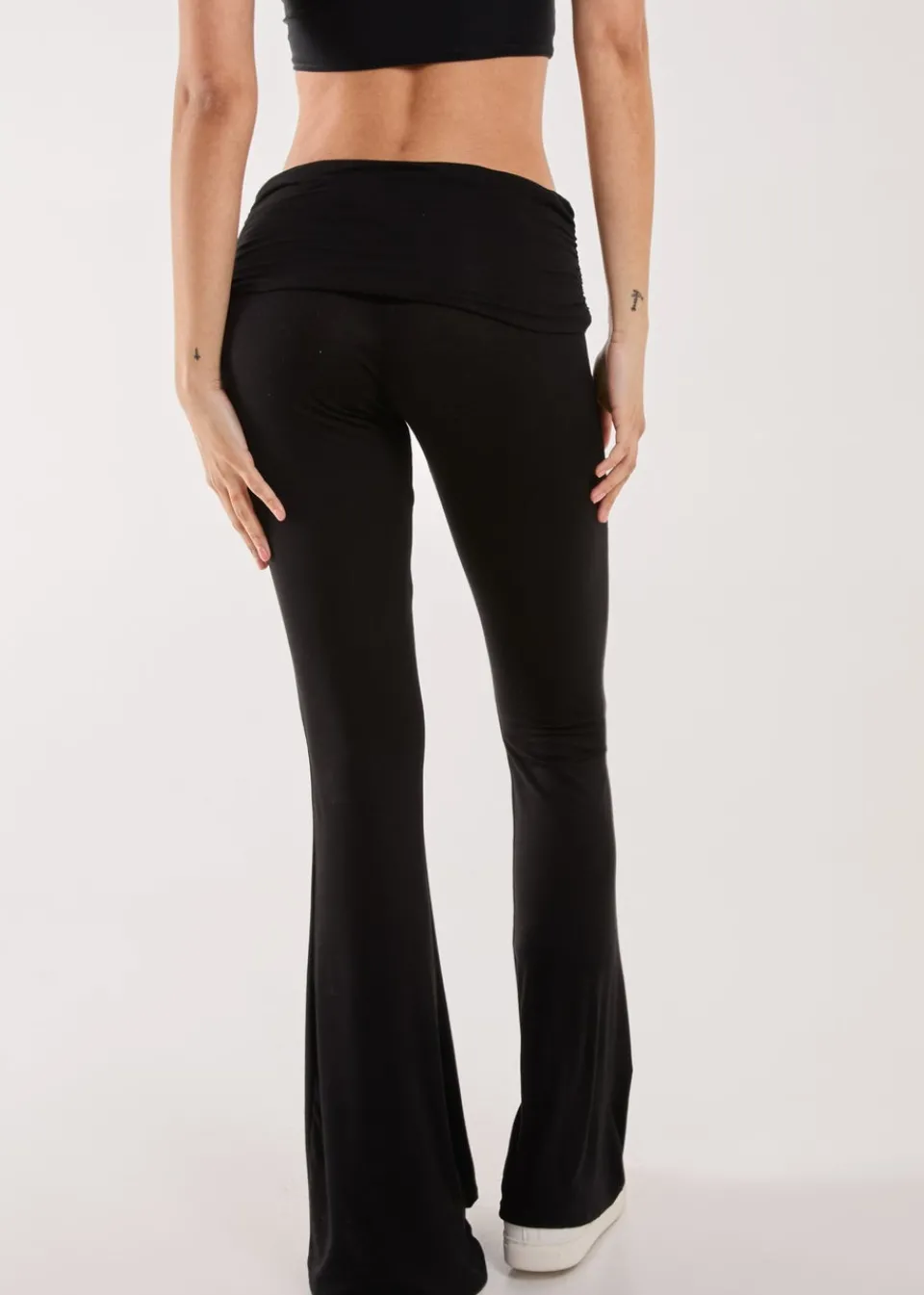 Trousers>Pink Vanilla Black Fold Over Waist Lounge Flares