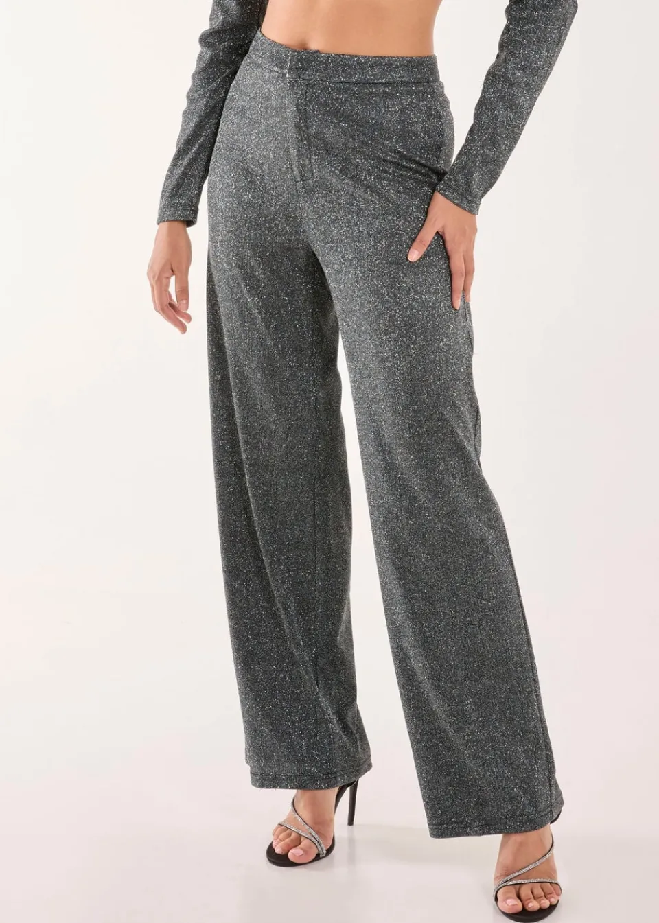 Trousers>Pink Vanilla Black Glitter High Waisted Trousers