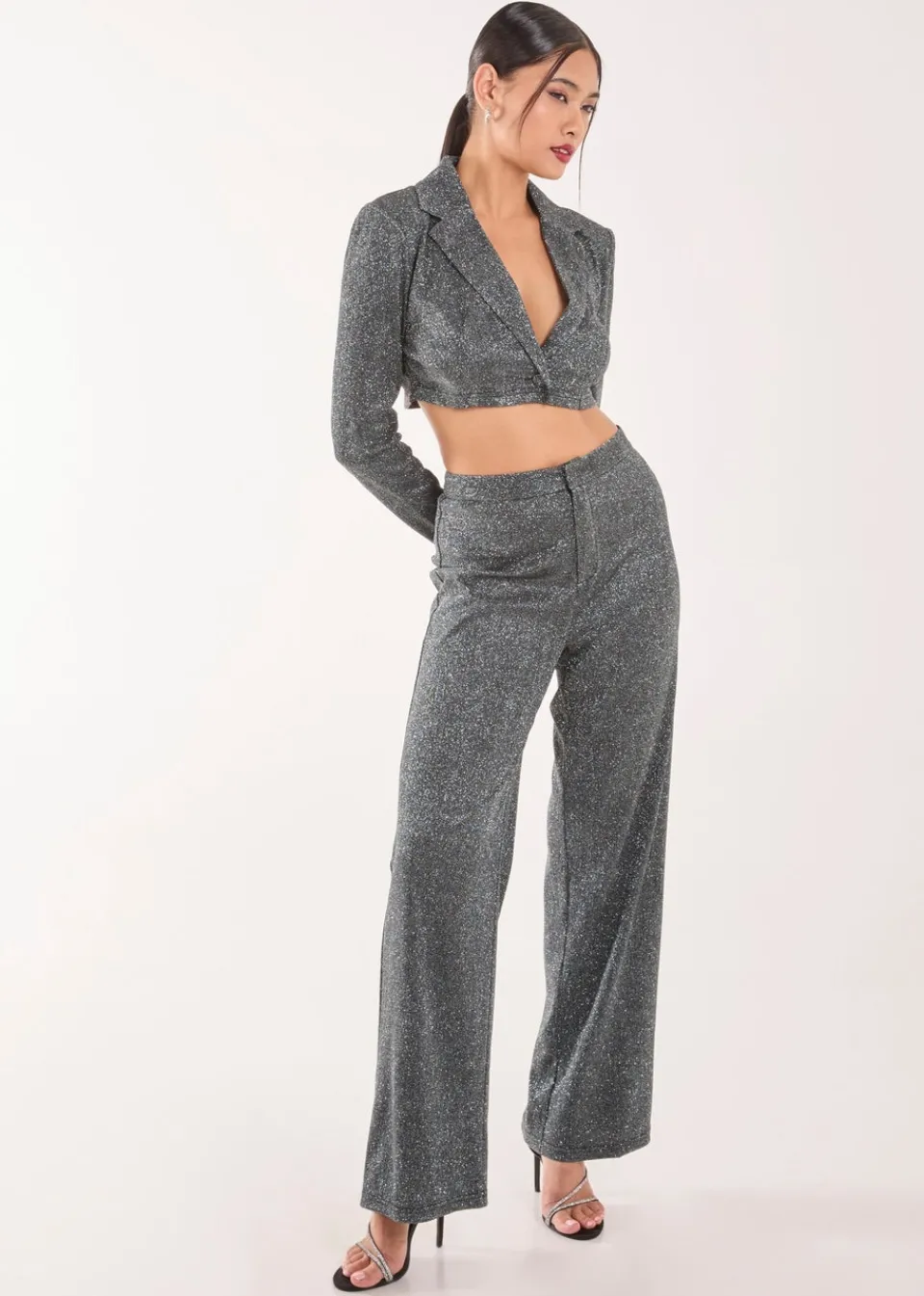 Trousers>Pink Vanilla Black Glitter High Waisted Trousers