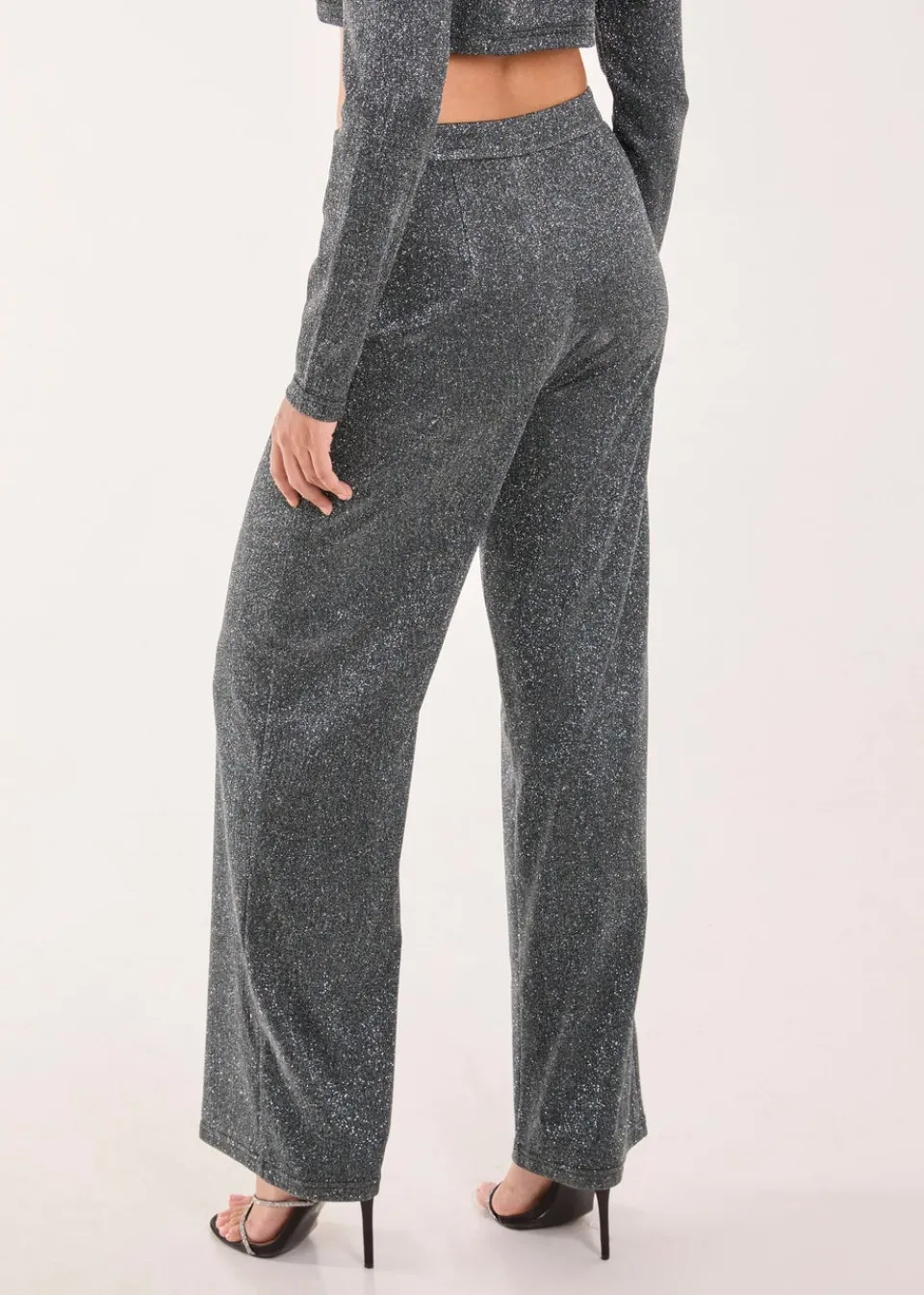 Trousers>Pink Vanilla Black Glitter High Waisted Trousers