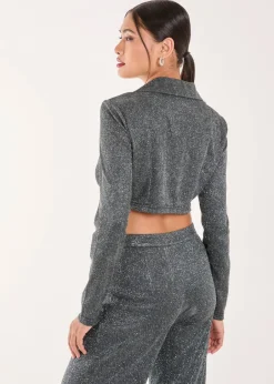 Coats & Jackets>Pink Vanilla Black Glitter Cropped Blazer