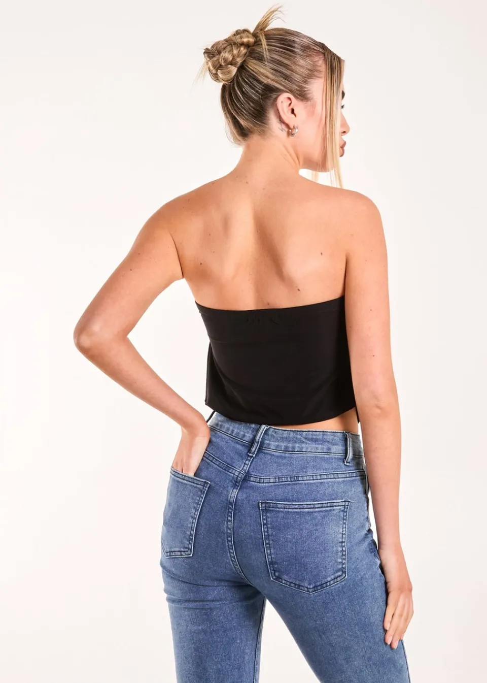 Tops>Pink Vanilla Black Keyhole Butterfly Bandeau Top