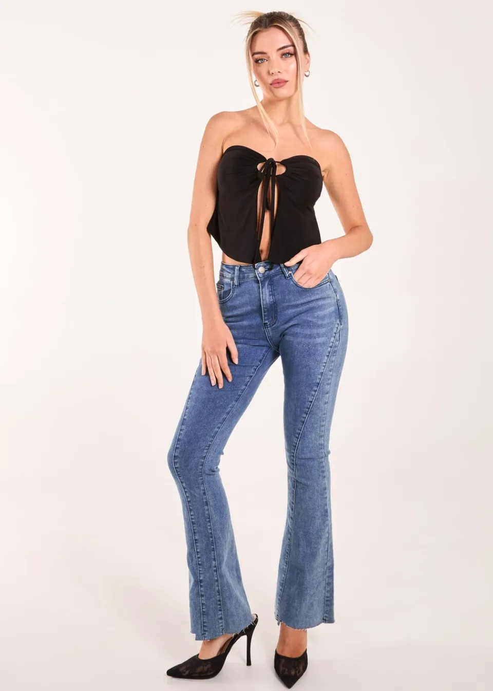 Tops>Pink Vanilla Black Keyhole Butterfly Bandeau Top