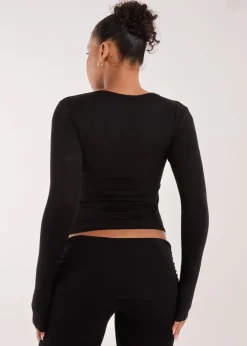 Loungewear>Pink Vanilla Black Long Sleeve Top