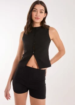 Tops>Pink Vanilla Black Pinstripe Button Front Longline Waistcoat