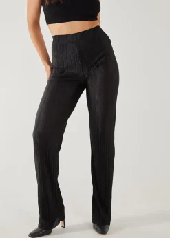Trousers>Pink Vanilla Plisse Flared Trousers Black