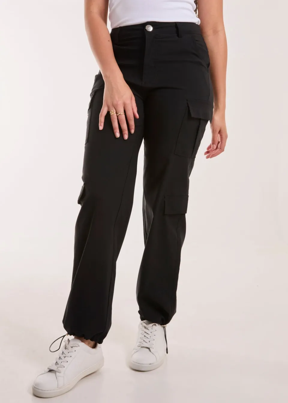 Trousers>Pink Vanilla Black Pocket Detail Wide Leg Cargo Pants