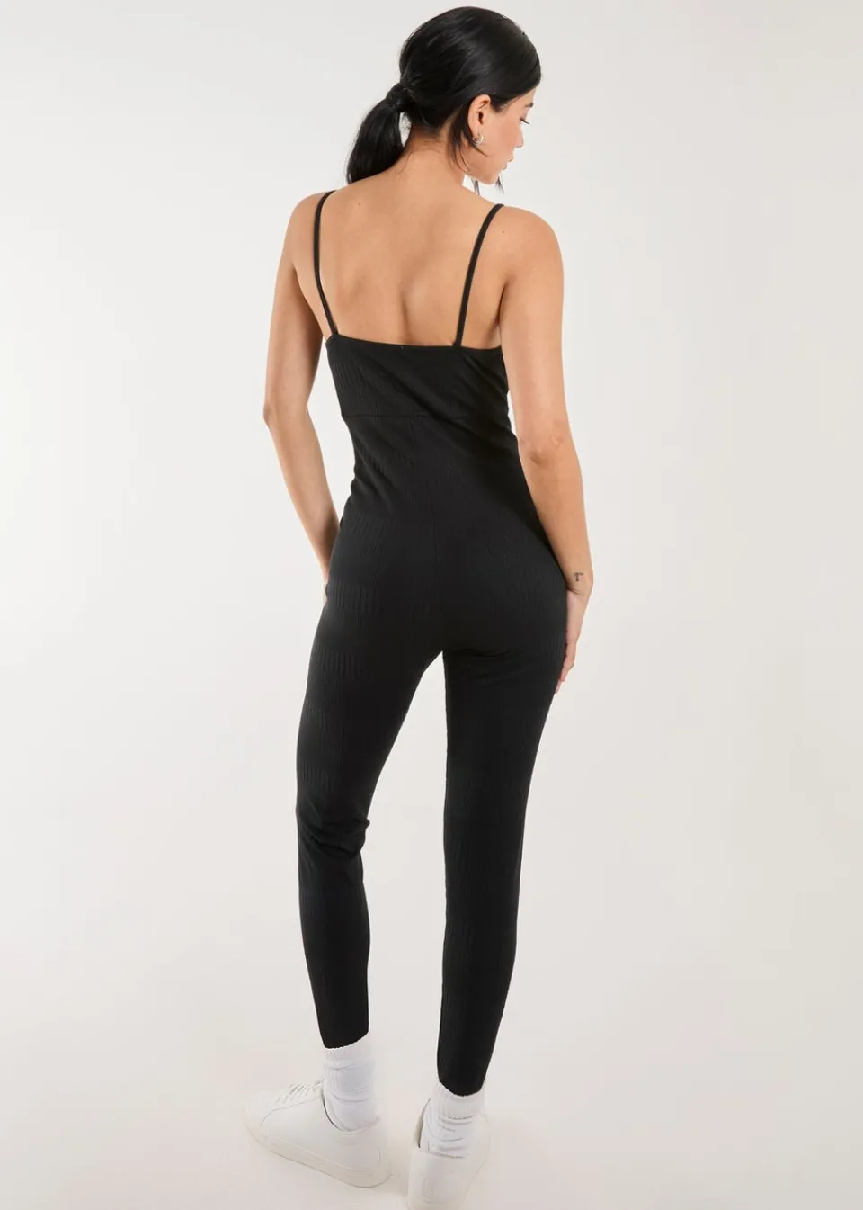 Jumpsuits & Playsuits>Pink Vanilla Ribbed Bodycon Unitard All in One Black