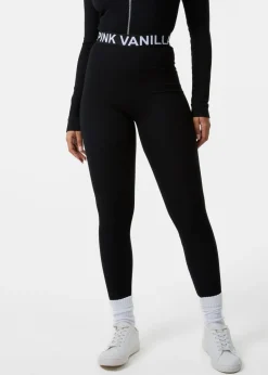 Loungewear>Pink Vanilla Black Ribbed Leggings With Logo Band