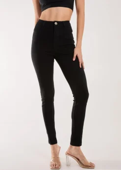 Trousers>Pink Vanilla Slim Fit Seam Detail Trousers Black