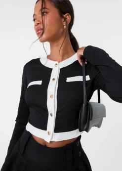 Knitwear>Pink Vanilla Black Slinky Two Tone Cardigan