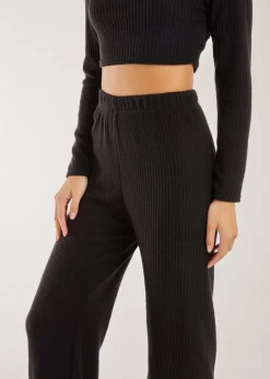 Trousers>Pink Vanilla Soft Brushed Rib Flares Black