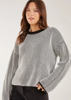 Tops>Pink Vanilla Striped Ribbed Long Sleeve Jumper Black