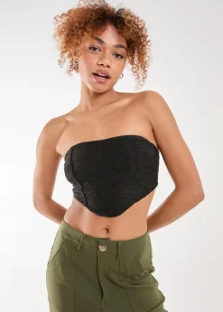 Tops>Pink Vanilla Black Tiger Print Textured Corset Top