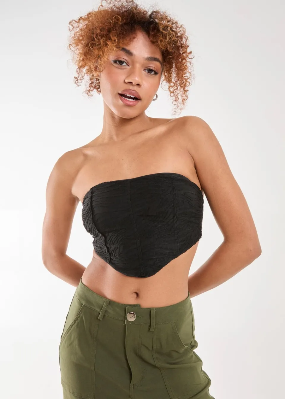 Tops>Pink Vanilla Black Tiger Print Textured Corset Top
