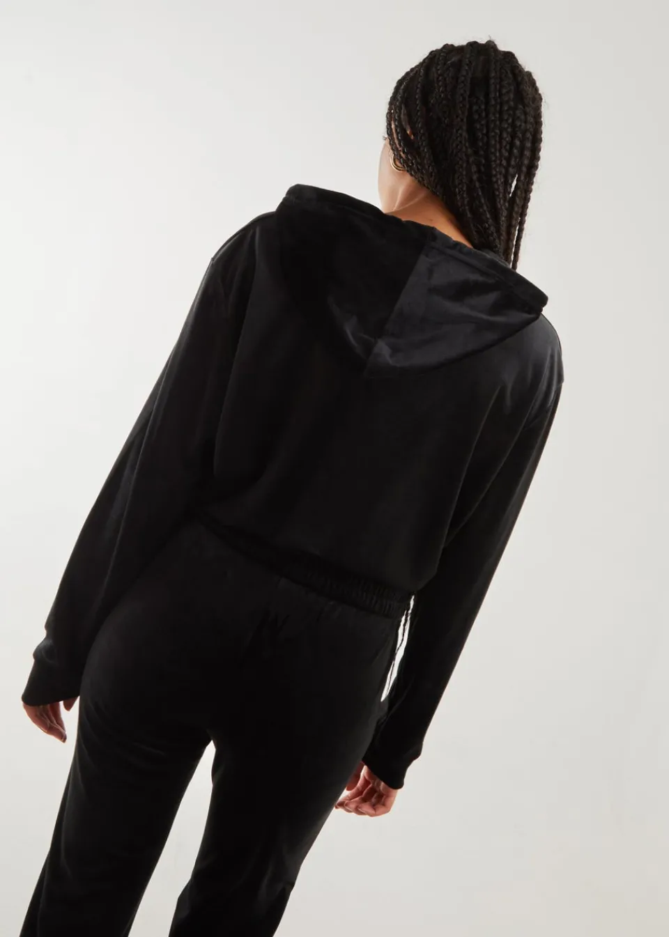 Tops>Pink Vanilla Velour Zip Hoodie Black