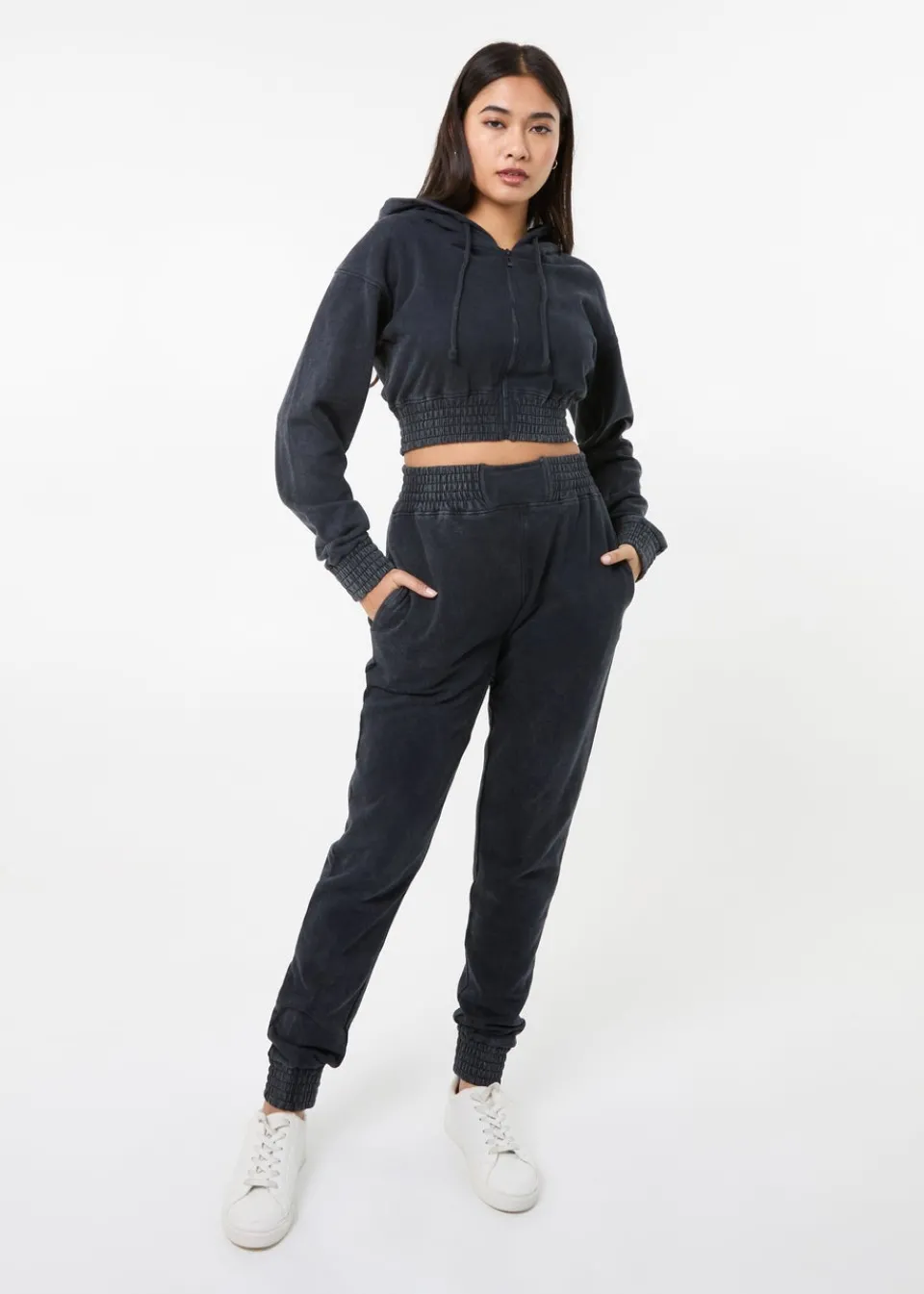 Trousers>Pink Vanilla Black Wash Cuffed Joggers
