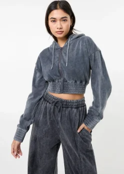Tops>Pink Vanilla Black Wash Cropped Hoodie