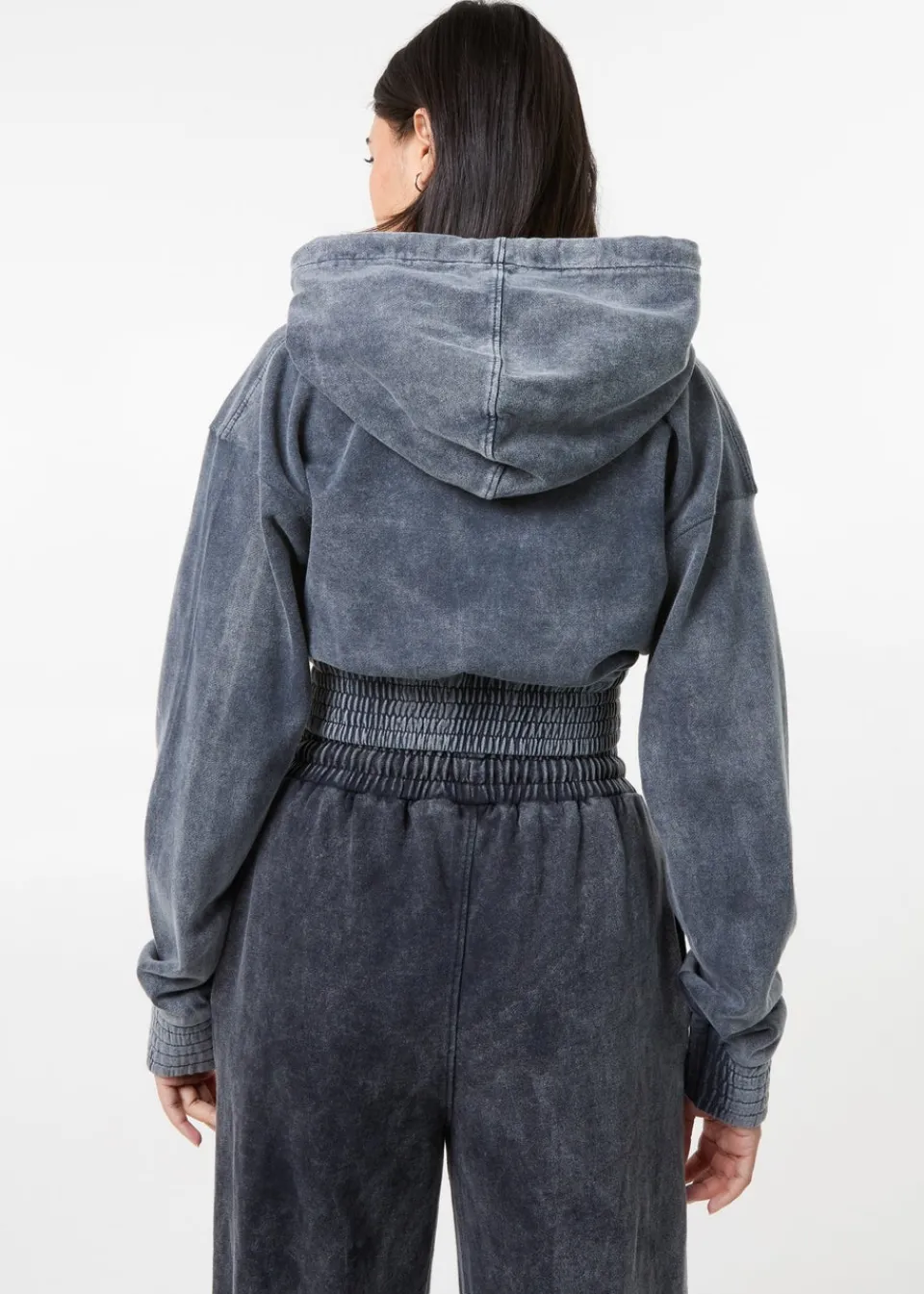 Tops>Pink Vanilla Black Wash Cropped Hoodie