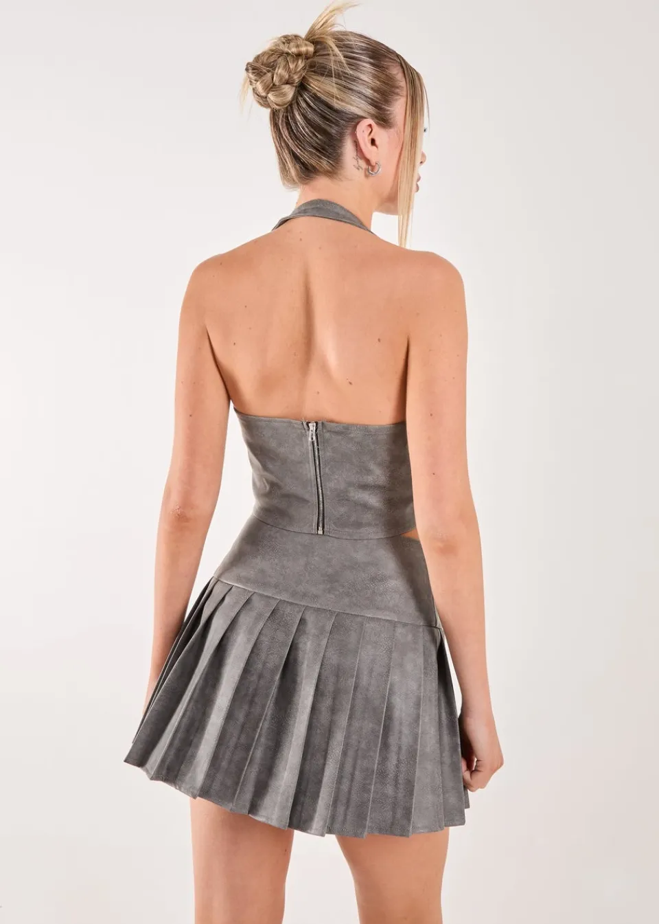 Tops>Pink Vanilla Black Washed PU Tie Detail Corset Top