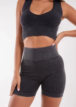 Shorts>Pink Vanilla Black Washed Active Cycle Shorts