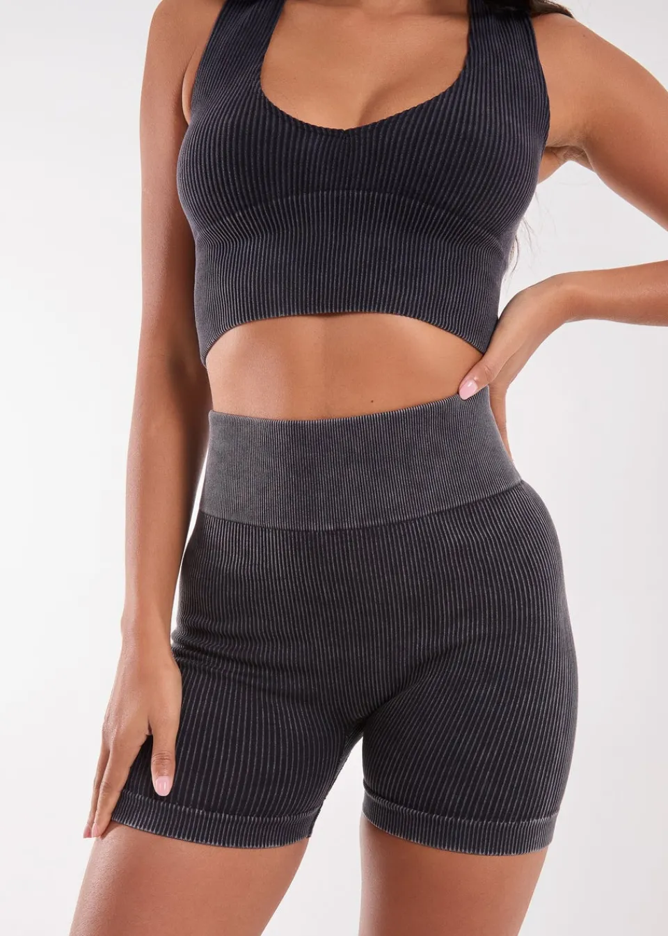 Shorts>Pink Vanilla Black Washed Active Cycle Shorts