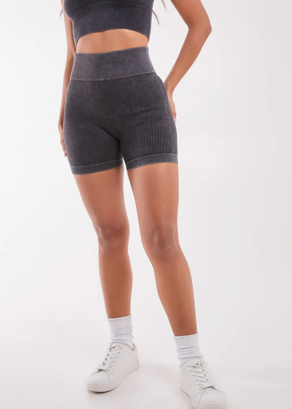 Shorts>Pink Vanilla Black Washed Active Cycle Shorts