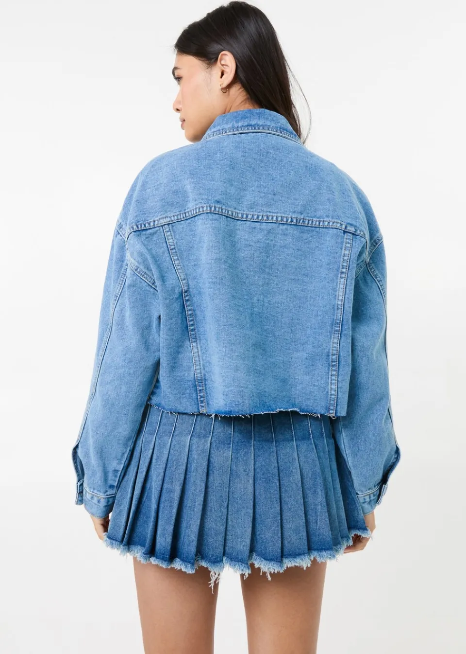 Coats & Jackets>Pink Vanilla Blue Cropped Denim Jacket