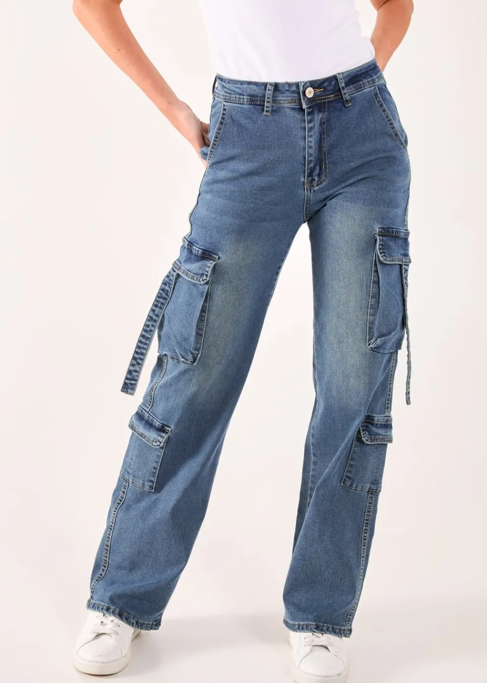 Jeans & Jeggings>Pink Vanilla Blue Denim Cargo Jeans