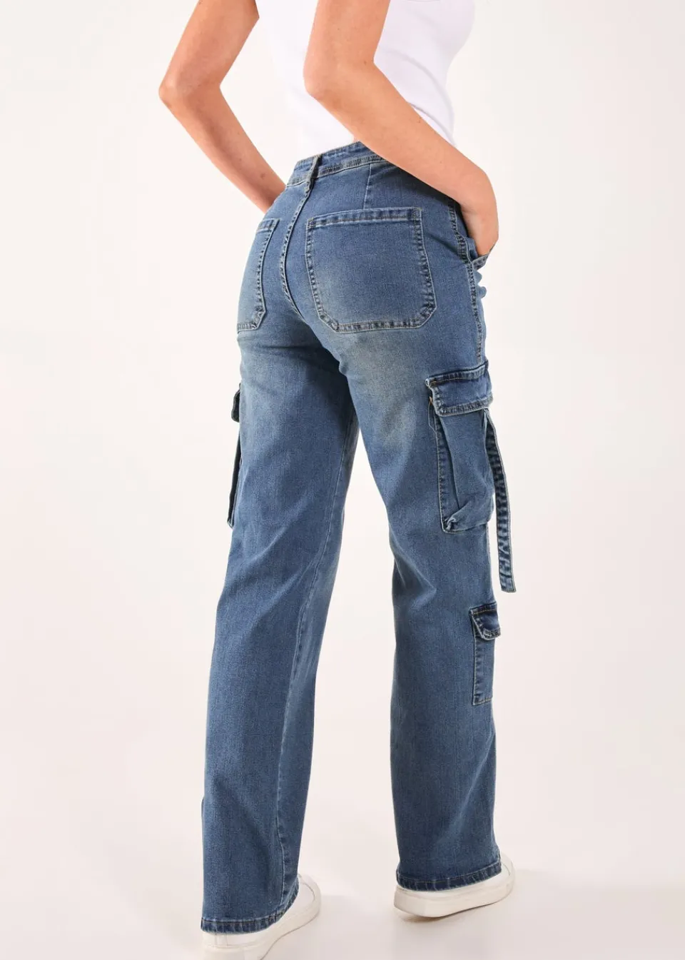 Jeans & Jeggings>Pink Vanilla Blue Denim Cargo Jeans