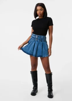 Skirts>Pink Vanilla Blue Denim Double Belt Pleat Mini Skirt