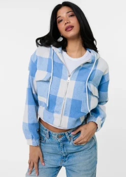 Coats & Jackets>Pink Vanilla Blue Hooded Drawstring Fleece Jacket