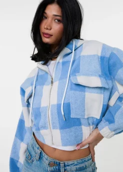 Coats & Jackets>Pink Vanilla Blue Hooded Drawstring Fleece Jacket