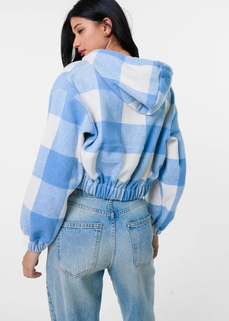 Coats & Jackets>Pink Vanilla Blue Hooded Drawstring Fleece Jacket