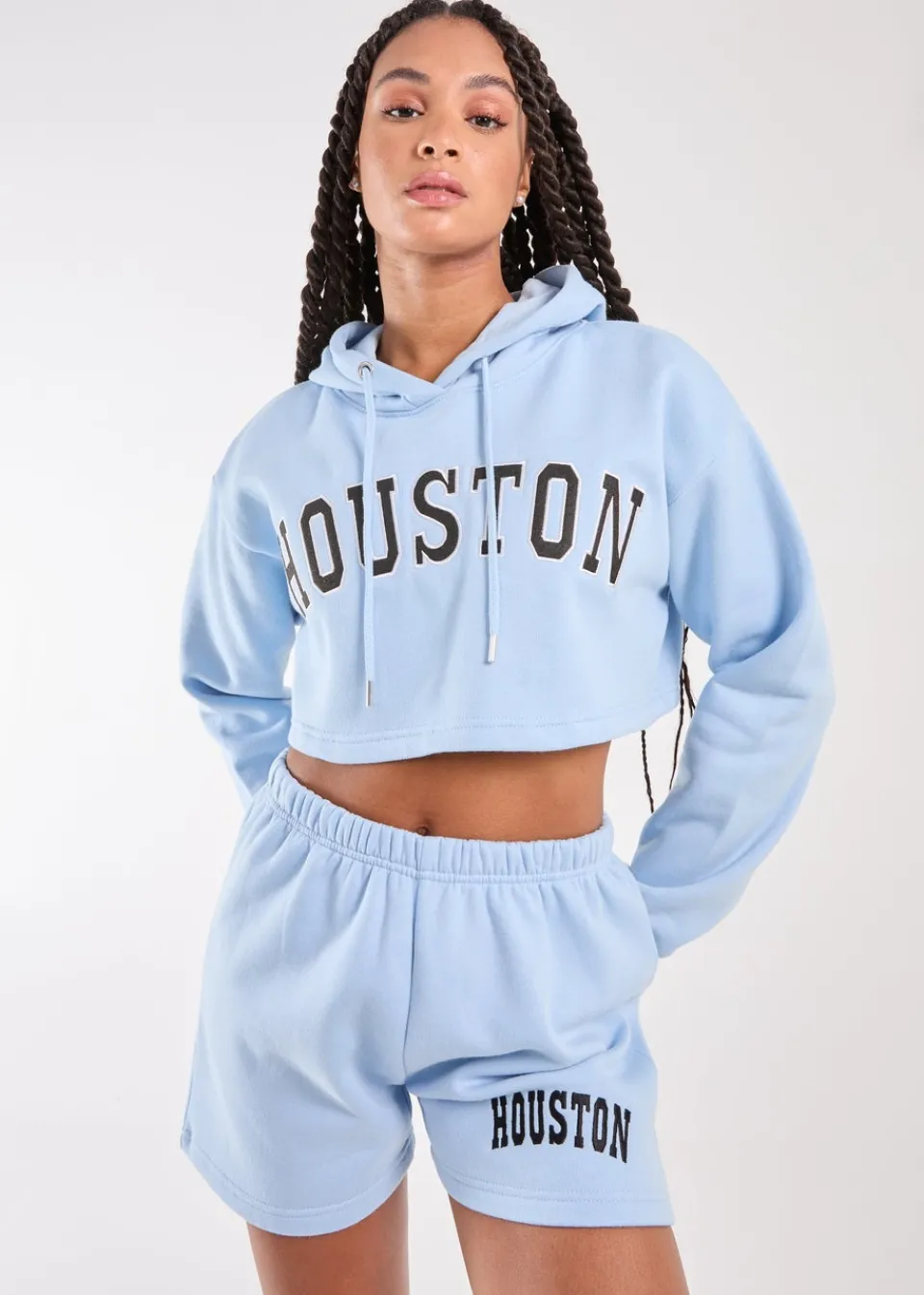 Tops>Pink Vanilla Blue Houston Cropped Hoodie