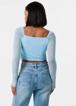 Tops>Pink Vanilla Blue Long Sleeve Mesh Butterfly Top