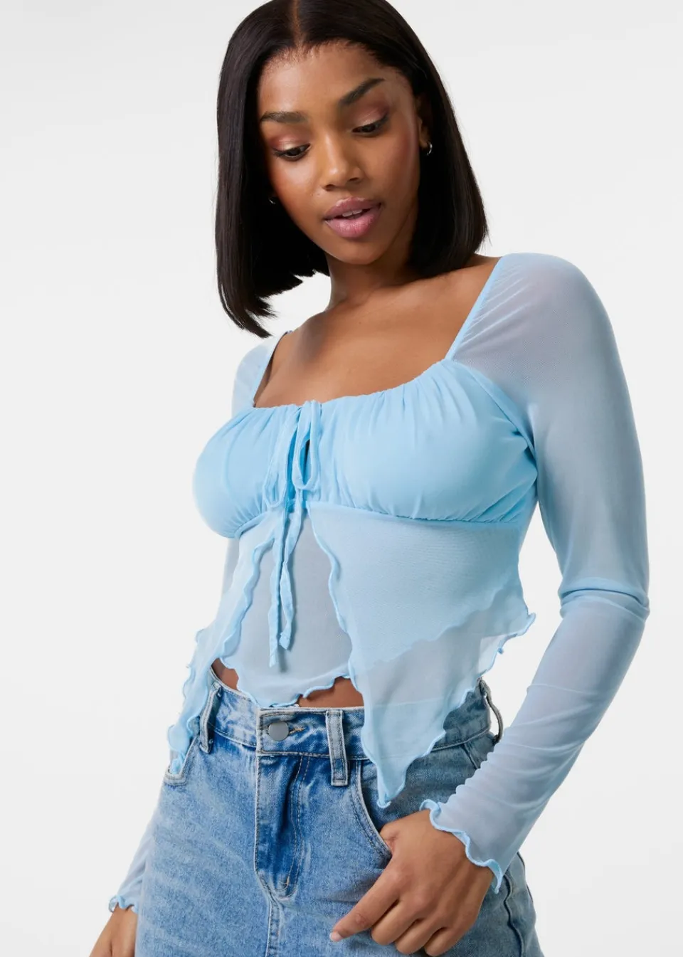 Tops>Pink Vanilla Blue Long Sleeve Mesh Butterfly Top