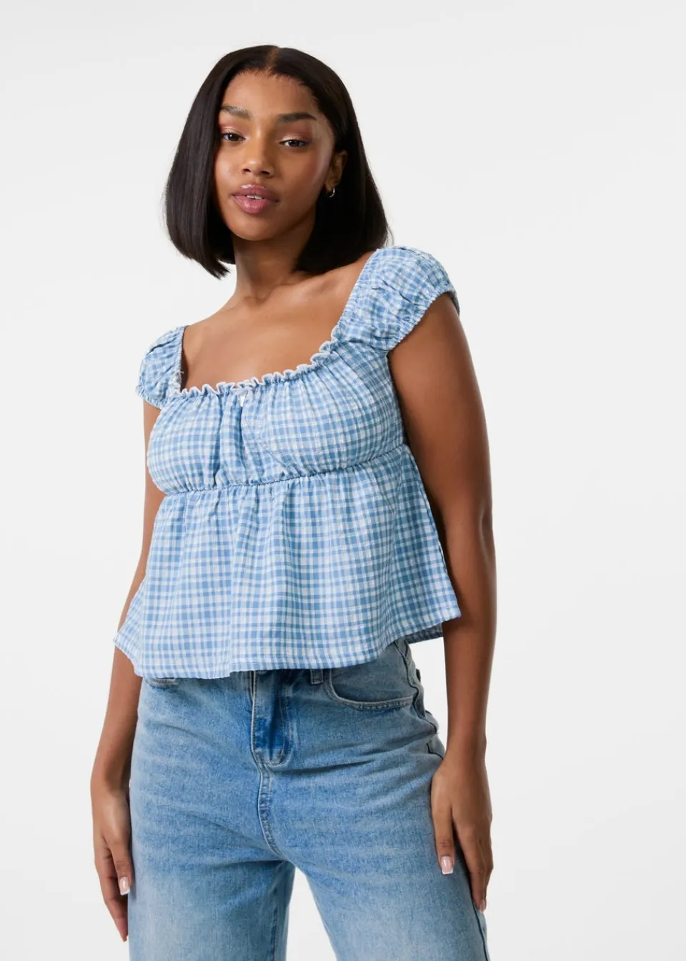 Tops>Pink Vanilla Blue Milkmaid Crop Top